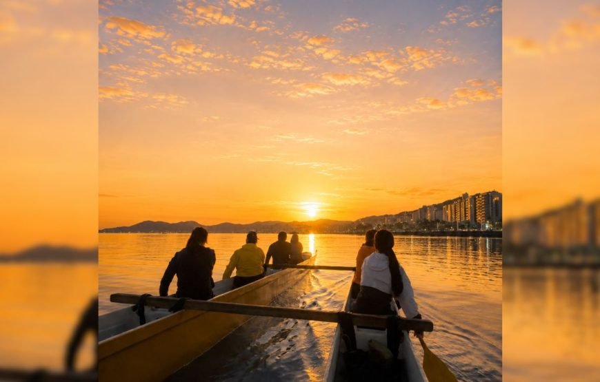 Amanhecer na Ponte Hercílio Luz de Canoa Havaiana – By Kanaloa Vaa