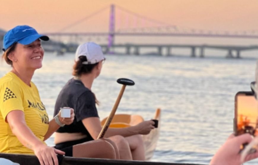 Amanhecer na Ponte Hercílio Luz de Canoa Havaiana – By Kanaloa Vaa